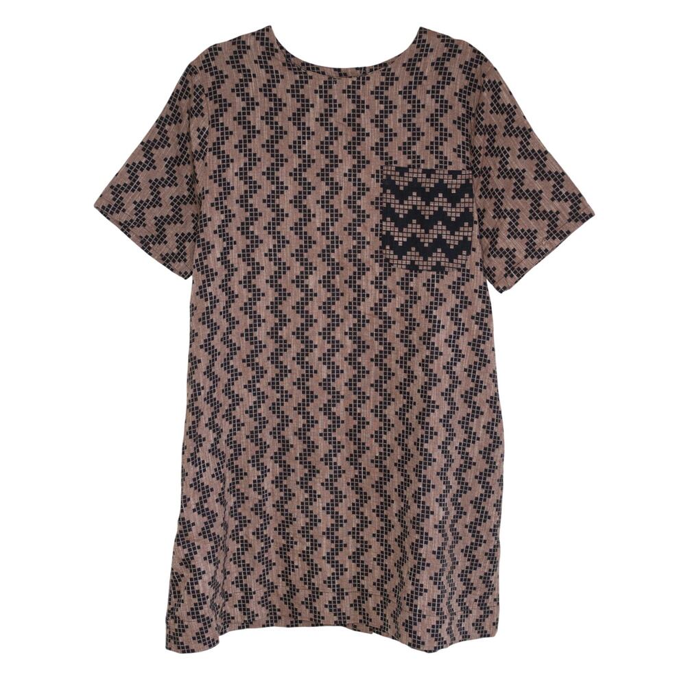 Ace & Jig Felix Dress Herringbone Brown Black Shift 100% Cotton Indie SZ L